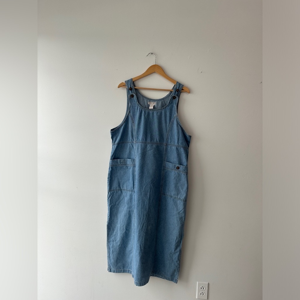 Vintage Cherokee Denim Jumper Dress-Light Wash Denim-Adjustable Straps- Size 18w - Picture 8 of 14
